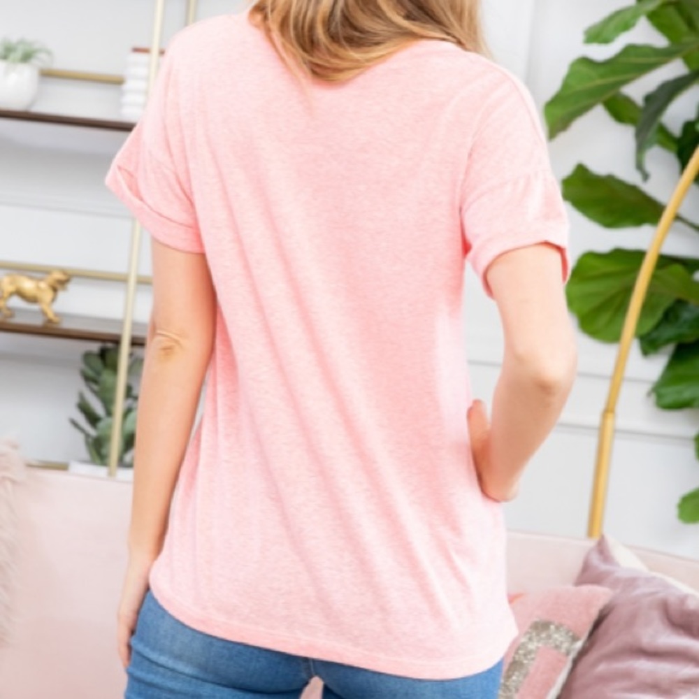 Peachy/Pink V Neck Short Sleeve Tee - Picture 8 of 10
